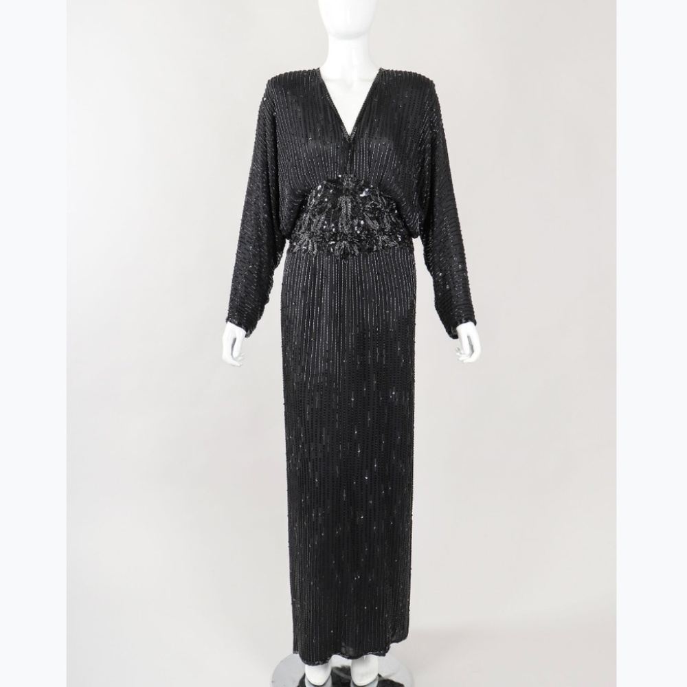 Vtg JUDITH ANN CREATIONS Beaded Batwing Dress Sz 8